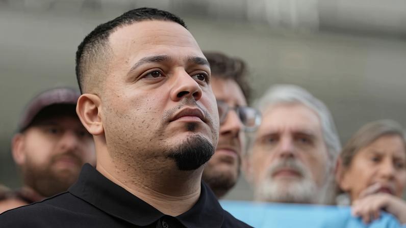 Kilmar Ábrego García attends a rally in his honor at the Immigration and Customs Enforcement field office in Baltimore on 25 August.