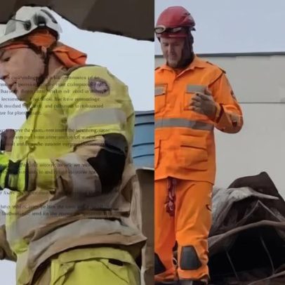 Bombeiros fazem oração antes de buscas por crianças soterradas em MG