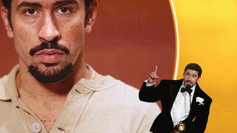 Bad Bunny accepts the award for best música urbana album at the Grammy awards in Los Angeles, 1 February 2026.