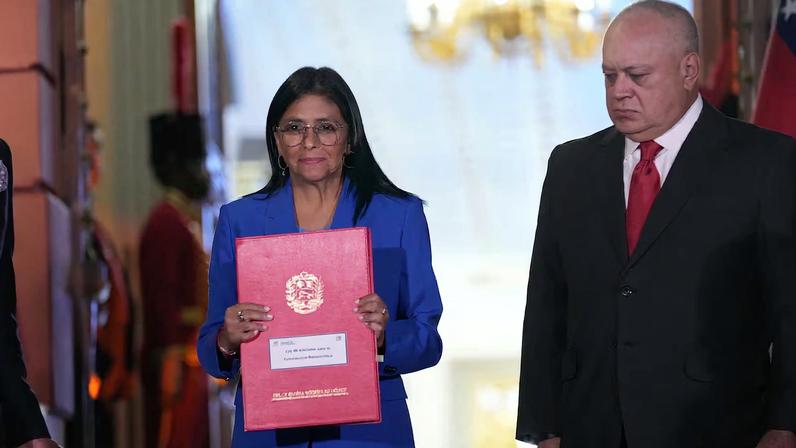 Delcy Rodríguez y Diosdado Cabello en el Palacio de Miraflores, en Caracas, este jueves.