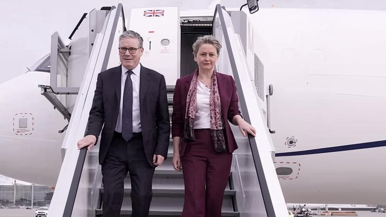 Keir Starmer and the UK foreign secretary, Yvette Cooper, arrive in Munich for the security conference.