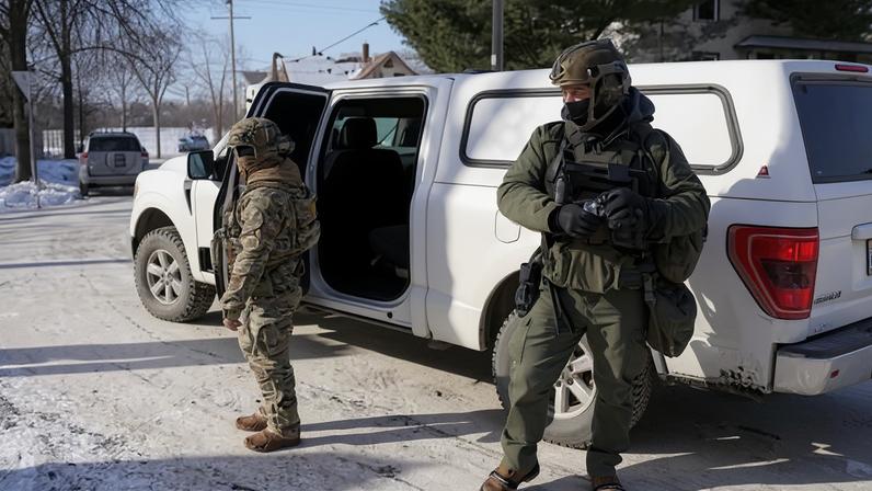 ICE agents typically cover their faces and avoid the name tags of normal US law enforcement.