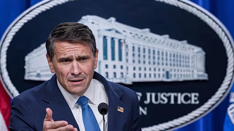 The US deputy attorney general Todd Blanche during a news conference after the DoJ released 3m pages of Epstein files, on Friday.