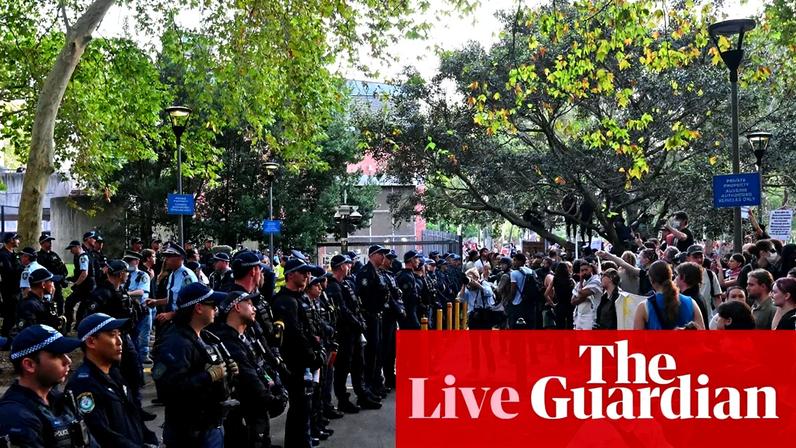 Police stood guard on Tuesday night as pro-Palestinian demonstrators gathered outside a police station in Sydney's Surry Hills, to condemn the police crackdown on protesters demonstrating against the Israeli President Isaac Herzog's visit to Australia.