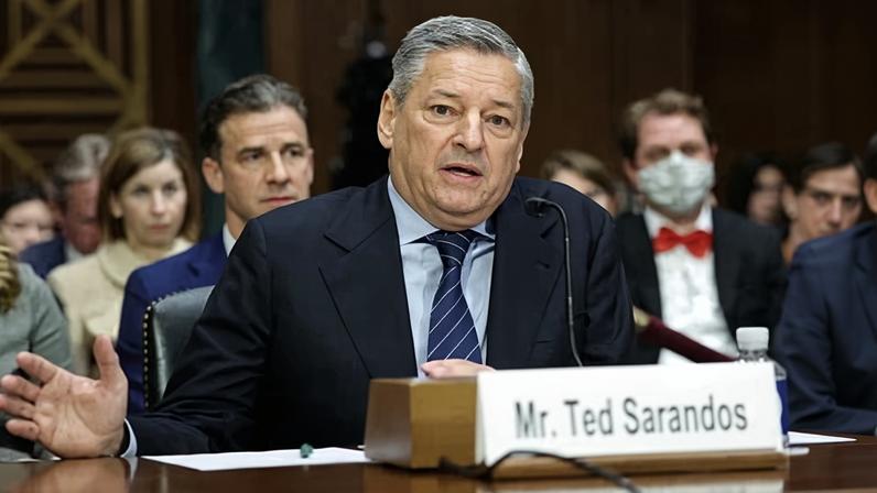Netflix co-CEO Ted Sarandos testifies before the Senate subcommittee in the Dirksen Senate office building on 3 February in Washington DC.