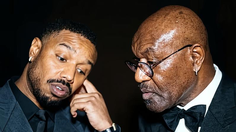 Michael B Jordan and Delroy Lindo backstage at the Bafta film awards on Sunday.