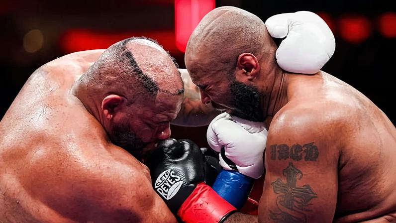 Jarrell Miller reacts to his toupee falling off after Saturday’s fight with Kingsley Ibeh.