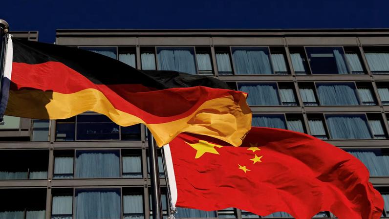 German and Chinese national flags flutter in front of a hotel where a press conference by German Foreign Minister Annalena Baerbock is held, in Beijing, China December 2, 2024.