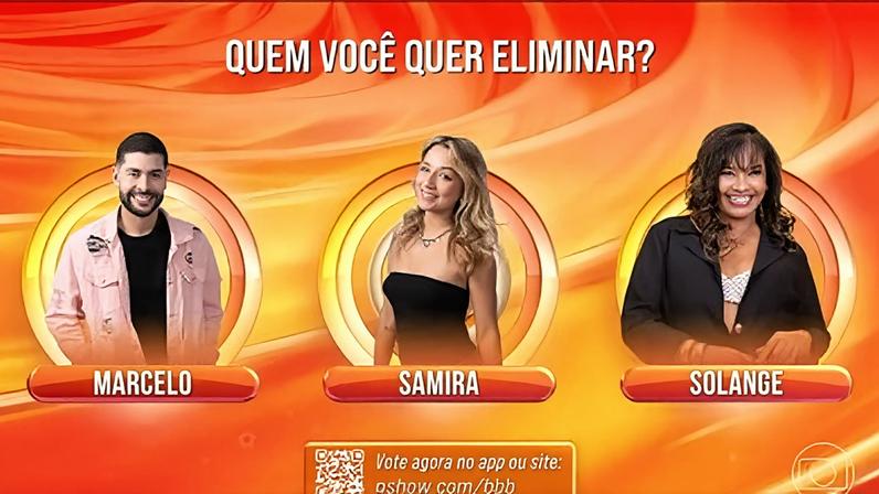 Vote em quem você quer eliminar do BBB 26: Marcelo, Samira ou Solange Couto