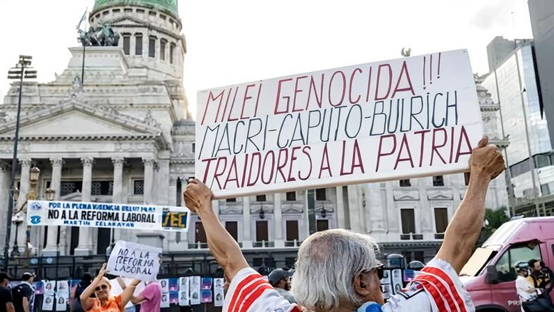 Protesters demonstrate against the labour reform during the rally in Buenos Aires on 11 February 2026.
