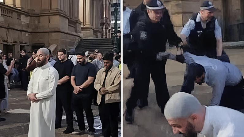 Police disperse praying Muslims during protests in Sydney – video
