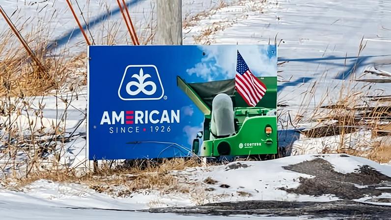 A sign for Corteva in Jewell, Iowa, on 6 January 2023.