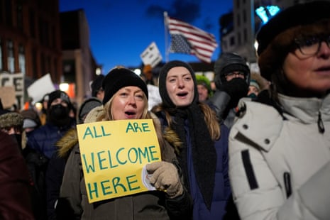 Protesters rally against the presence of ICE agents in Portland, Maine.