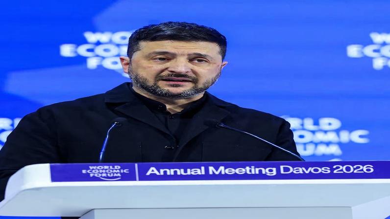 Ukrainian President Volodymyr Zelenskiy speaks at the 56th annual World Economic Forum (WEF) meeting in Davos, Switzerland, January 22, 2026. REUTERS/Denis Balibouse/File Photo