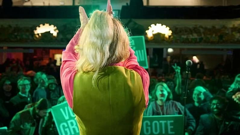 Hannah Spencer celebrates her byelection victory in the ‘gross green’ waistcoat she wore twice in 24 hours.