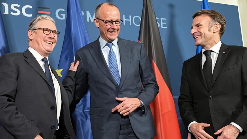 Keir Starmer, Friedrich Merz and Emmanuel Macron together at the Munich Security Conference in Germany earlier this month.