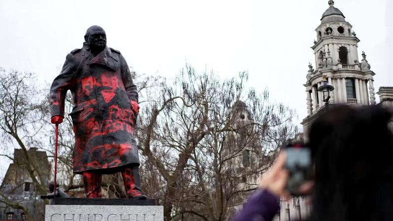 Churchill's vandalised statue in London's Parliament Square