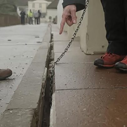 Fissura na orla costeira se abre após tempestade