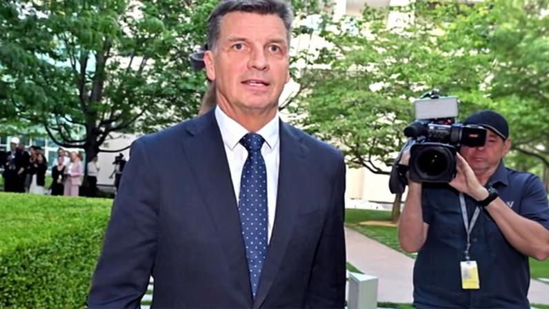 Angus Taylor after announcing his resignation from the shadow cabinet.