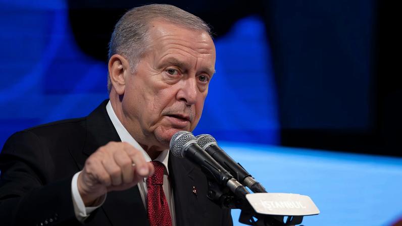 Turkish President Tayyip Erdogan delivers a speech during the opening ceremony of male and female dormitories at Bogazici University, in Istanbul, Turkey, February 13, 2026. REUTERS/Umit Bektas