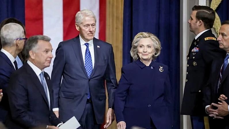 Bill and Hillary Clinton arrive for Trump inauguration in the rotunda of the US Capitol in Washington DC, on 20 January 2025.