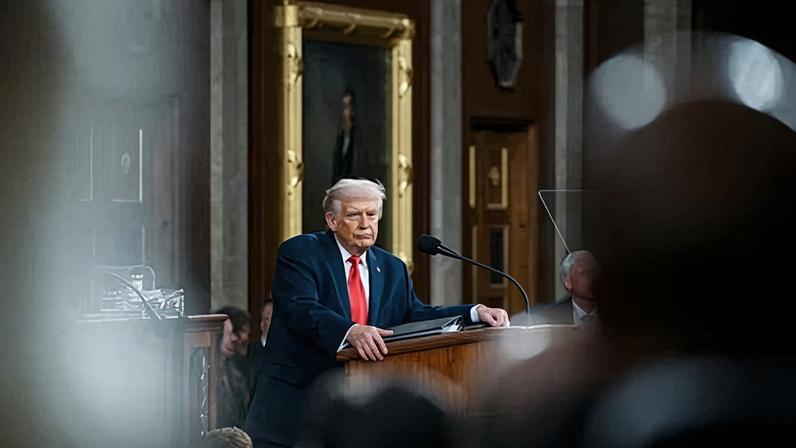 ‘For long stretches, he read robotically from the teleprompter, as if tired by the ordeal of going up to Capitol Hill.’ Photograph: Getty Images