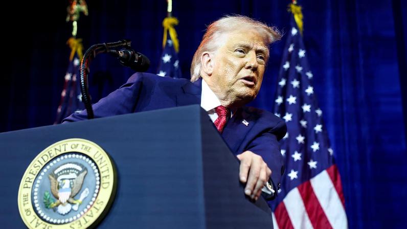 U.S. President Donald Trump addresses House Republicans at their annual issues conference retreat, at the Kennedy Center, renamed the Trump-Kennedy Center by the Trump-appointed board of directors, in Washington, D.C., U.S., January 6, 2026.