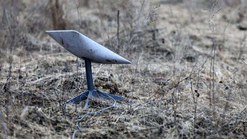 A Starlink satellite internet system near the frontline town of Bakhmut amid Russia's attack on Ukraine