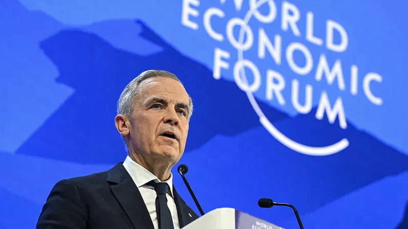 Canadian Prime Minister Mark Carney delivers a speech during the World Economic Forum annual meeting in Davos, Switzerland, on Jan. 20.