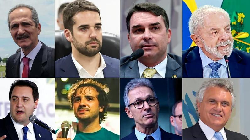 Pesquisa monitora o potencial de oito candidaturas em 2026. Fotos: WikiMedia Commons e Ricardo Stuckert/PR