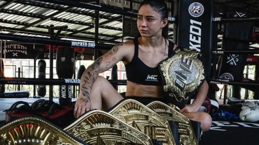 Cinturões de Allycia Rodrigues, do muay thai (Foto: Reprodução Instagram/@allycia_phuketfightclub)