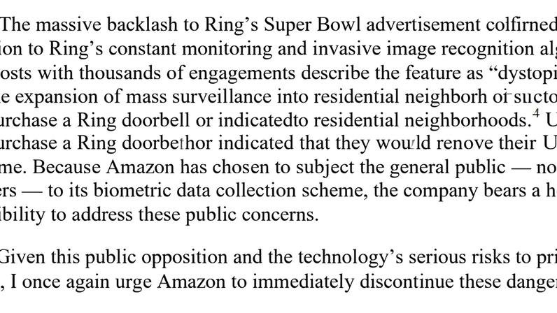 Sen. Markey pede à Amazon descontinuar recursos de monitoramento do Ring
