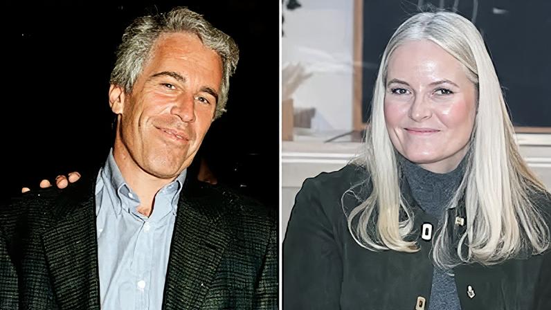 Jeffrey Epstein en 1997 y la princesa Mette-Marit de Noruega en diciembre de 2025.