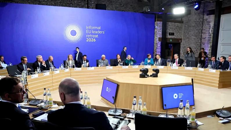 European Union leaders take part in a meeting as they attend an informal retreat in Belgium.