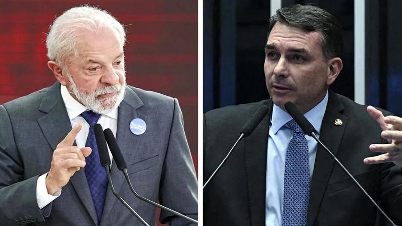 O presidente Lula e o senador Flávio Bolsonaro. Fotos: Fabio Rodrigues-Pozzebom/Agência Brasil e Carlos Moura/Agência Senado