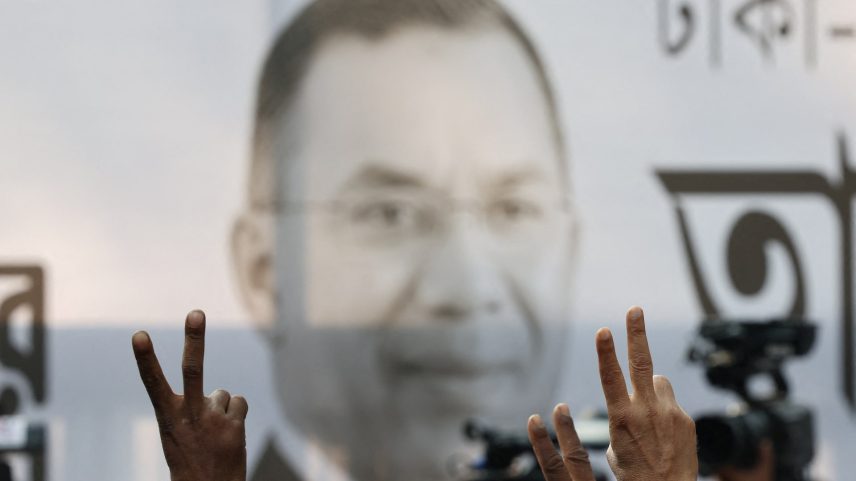 Tarique Rahman, chairman of Bangladesh Nationalist Party, moves on a car to go to the mosque to attend Friday prayer, following the unofficial victory on 13th general election, in Dhaka