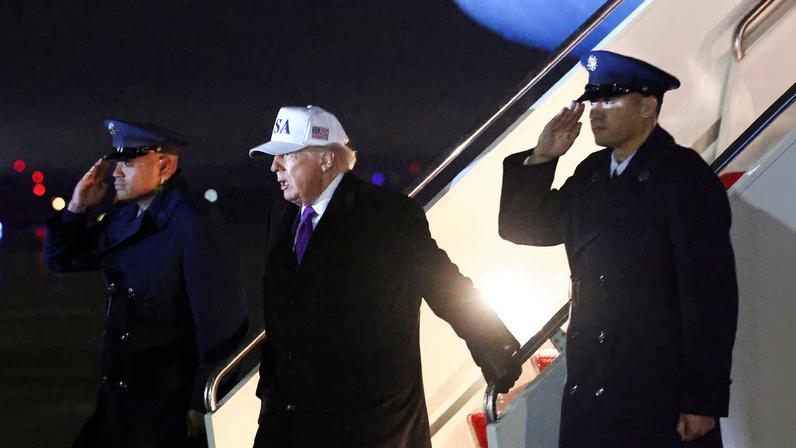 U.S. President Donald Trump arrives at Joint Base Andrews in Maryland, U.S., February 19, 2026. REUTERS/Kevin Lamarque