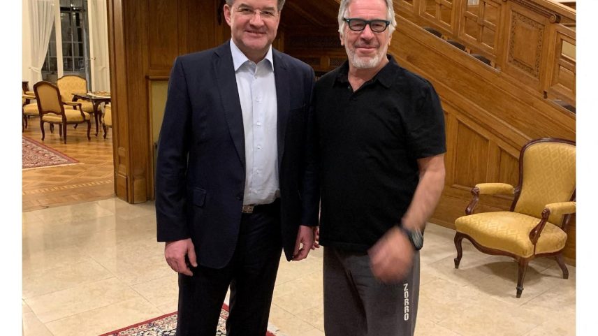 Jeffrey Epstein and Miroslav Lajcak, a Slovak politician and diplomat and former President of the United Nations General Assembly, pose in this undated handout image from the estate of late financier and convicted sex offender Jeffrey Epstein, released by Democrats on the House Oversight Committee in Washington, D.C., U.S., on December 18, 2025.