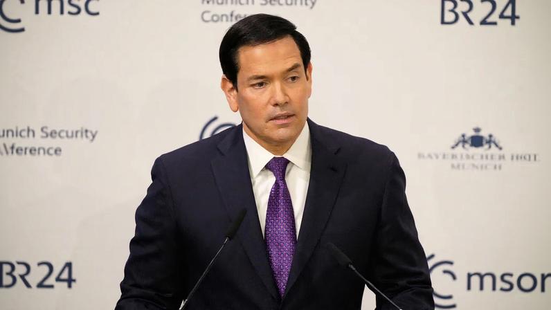 U.S. Secretary of State Marco Rubio speaks at the Munich Security Conference in Munich, Germany, Saturday, Feb. 14, 2026. Alex Brandon/Pool via REUTERS