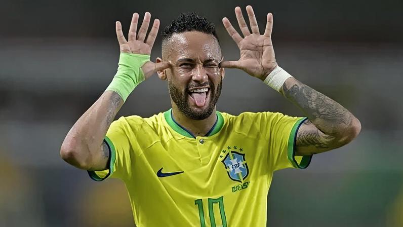 Neymar em comemoração de gol pela Seleção Brasileira