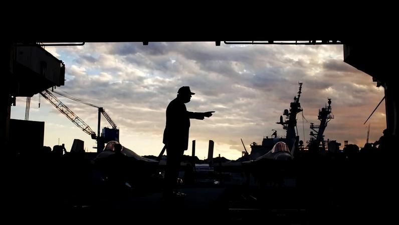 U.S. President Donald Trump arrives to speak to troops aboard USS George Washington at Fleet Activities Yokosuka on October 28, 2025 in Yokosuka, Japan.
