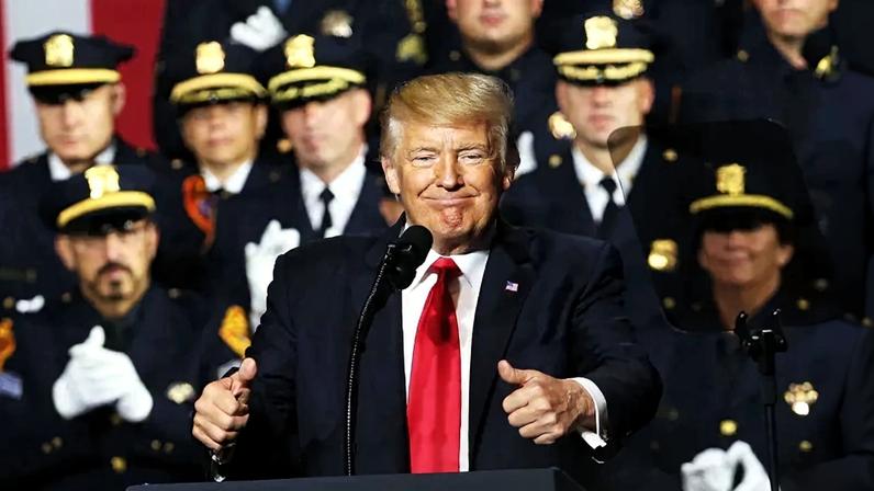 President Donald Trump speaks at Suffolk Community College on July 28, 2017 in Brentwood, New York.