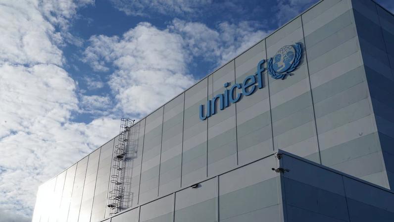 A view shows the logo on the exterior of UNICEF's humanitarian warehouse in Copenhagen, Denmark, November 15, 2023. REUTERS/Tom Little