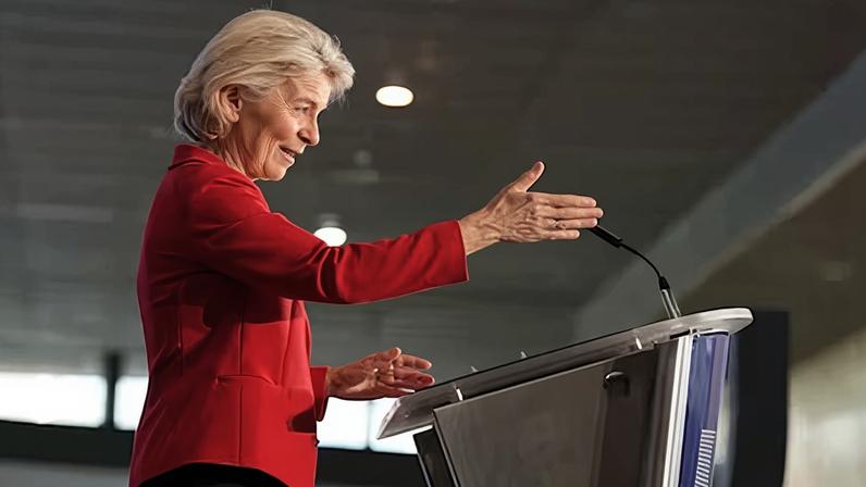 La presidenta de la Comisión Europea, Ursula von der Leyen, este jueves en Bruselas.