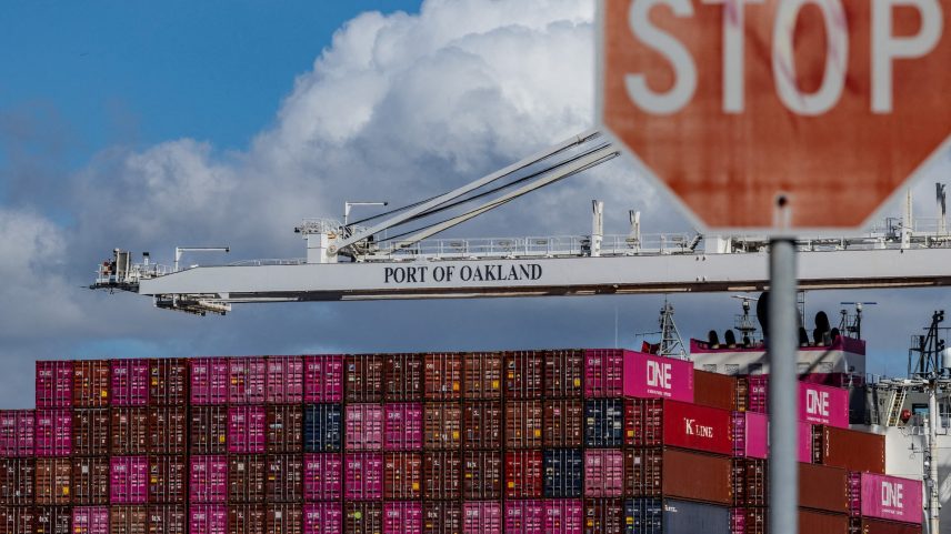 Cargo ship at the port of Oakland, California