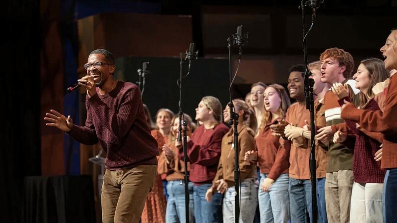 Aaron Howard, assistant professor of ethics and reconciliation at Lipscomb University in Nashville, Tenn., leads the Lipscomb Gospel Choir.