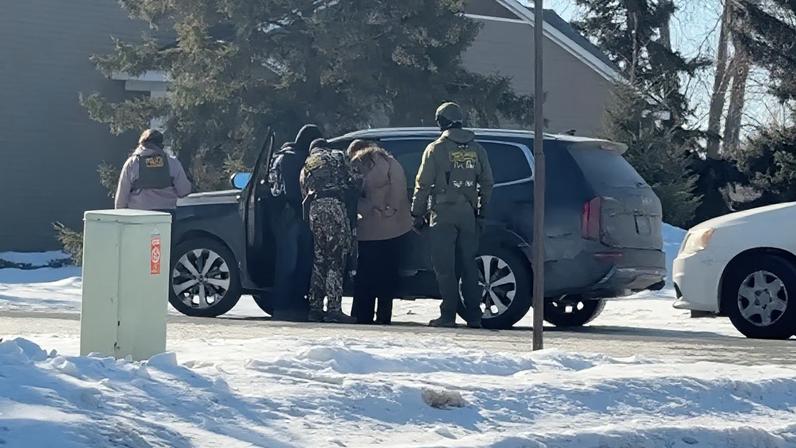 Rebecca Ringstrom is detained by federal immigration agents, as she observed an immigration enforcement operation in her neighborhood, in Blaine, Minnesota, U.S., January 29, 2026, in this screen grab obtained from a video.