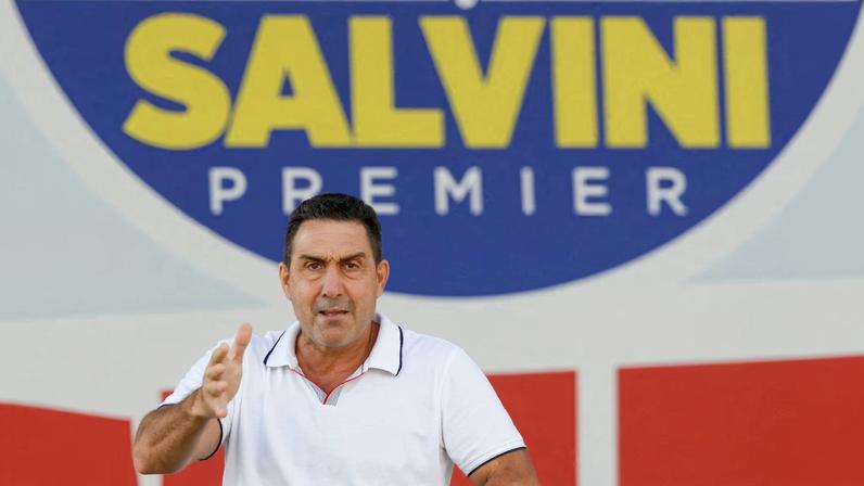 General Roberto Vannacci speaks on stage at the annual League party rally in Pontida, Italy, September 21, 2025. REUTERS/Remo Casilli/File Photo