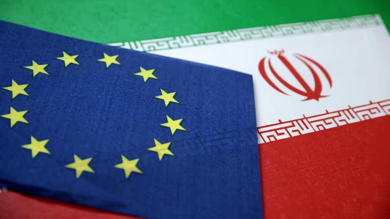 European Union and Iran flags are seen in this illustration taken June 18, 2025. REUTERS/Dado Ruvic/Illustration/File Photo