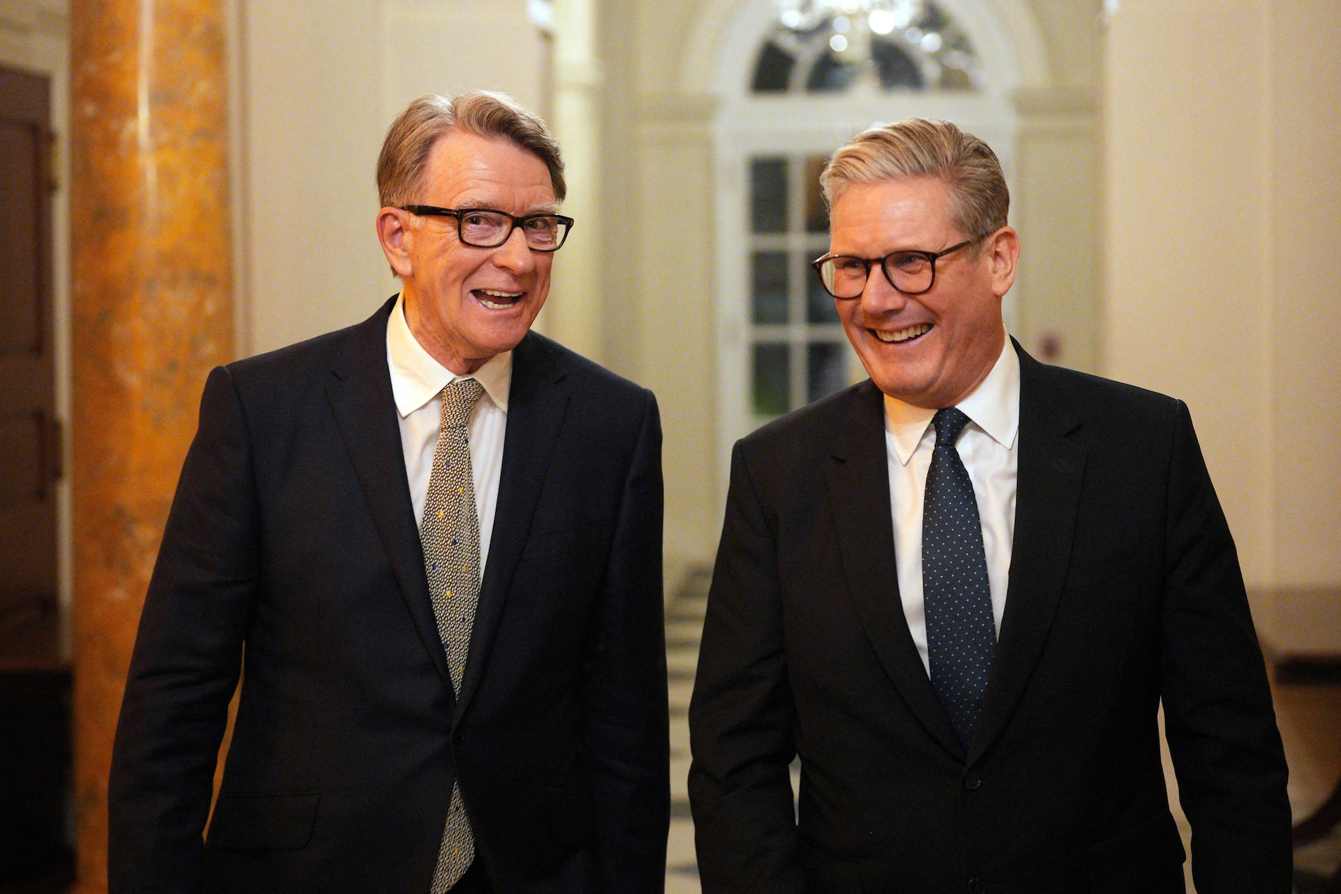 British Prime Minister Keir Starmer talks with Britain's ambassador to the United States Peter Mandelson during a welcome reception at the ambassador's residence on February 26, 2025, in Washington, DC, U.S. Carl Court/Pool via REUTERS/File Photo